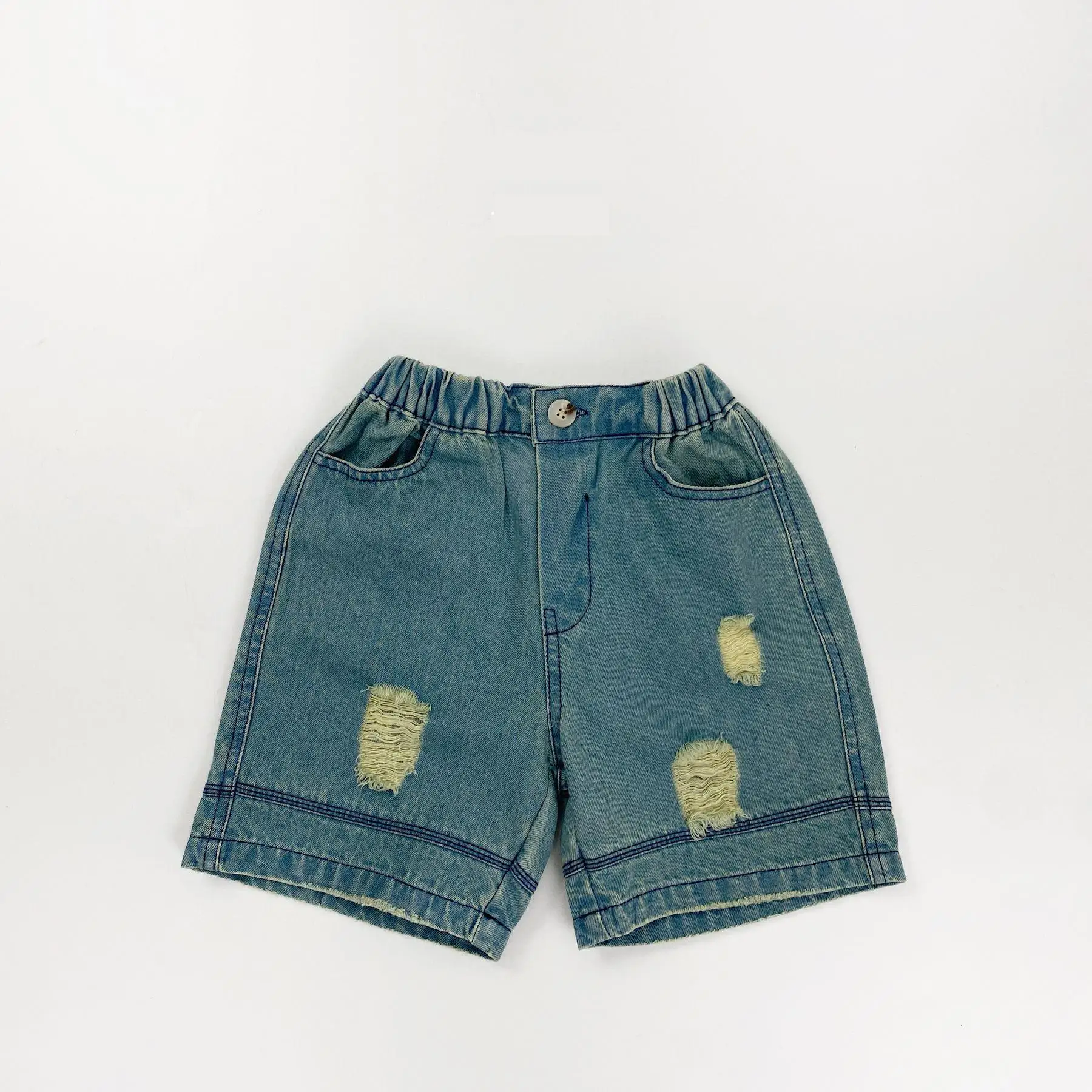 2026 Summer New Children Vintage Denim Shorts Fashion Versatile Boys Ripped Jeans Baby Girls Casual Shorts Kids Clothes
