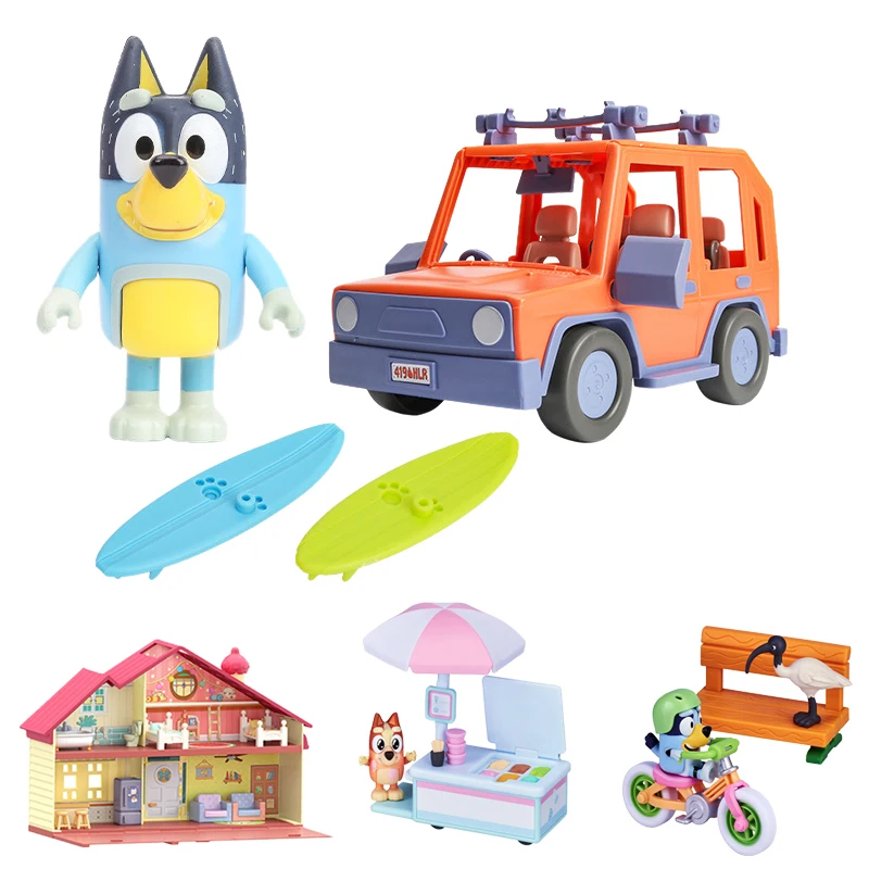 Bluey Family House Toy Set Bluey Bingo Anime Figure Cosplay Ice Cream Car Station Wagon Ornaments Children Birthday Toy Gifts