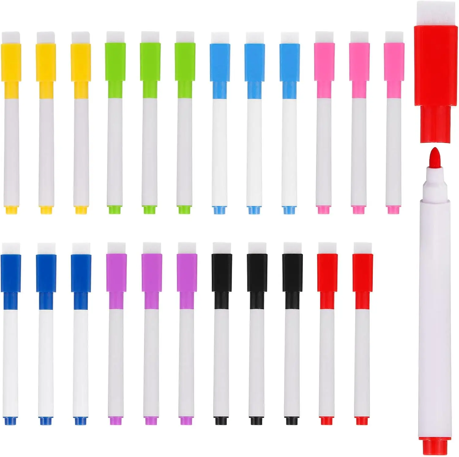

Dry Erase Marker Pens, 24Pcs Magnetic 8 Colors Ink Fine Point Low Odor Whiteboard with Eraser Cap for Office Home Classroom