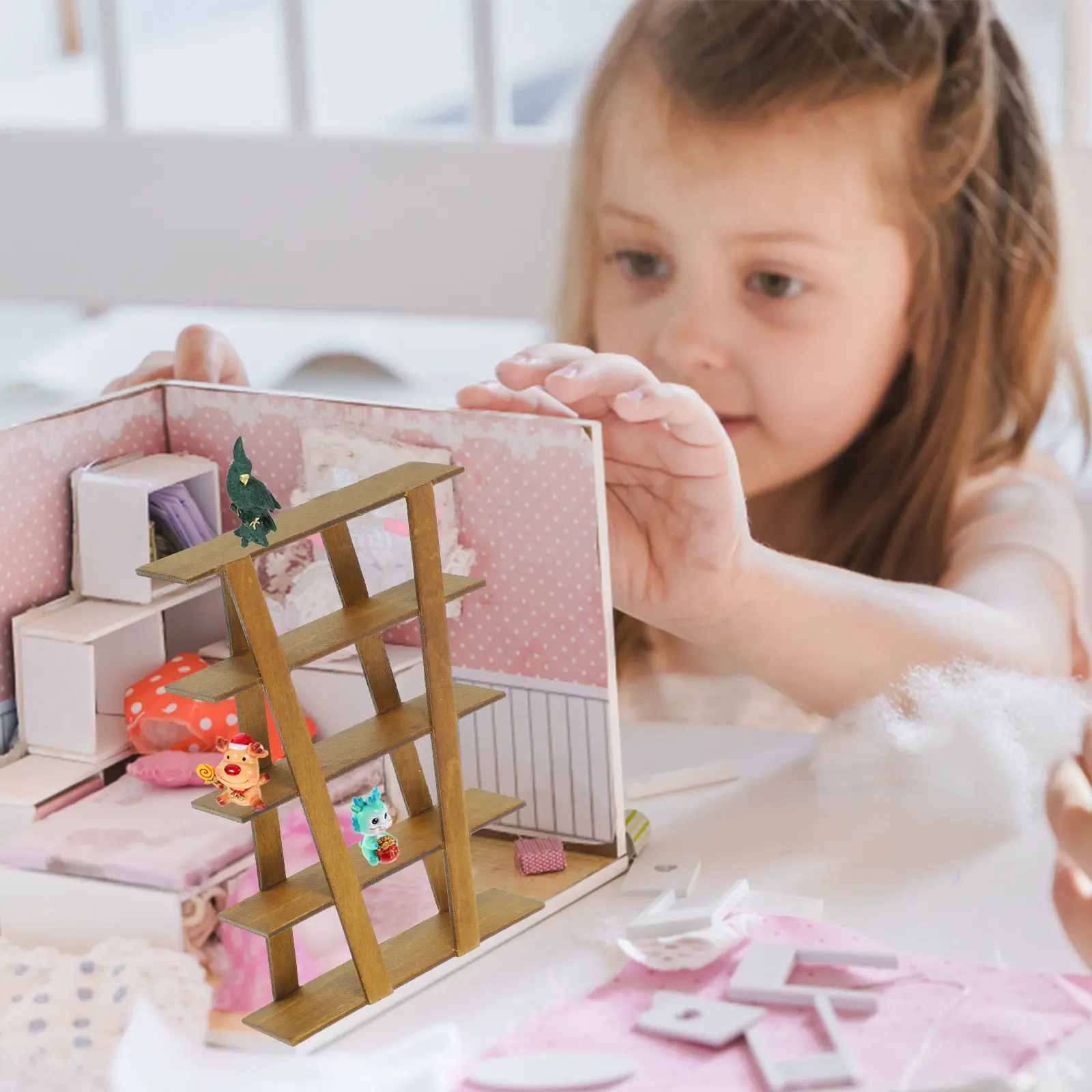 

Wood Miniature Storage Stand for Dollhouse Decor Natural Smooth Finish Compact Lightweight Adorable Decorative Mini House