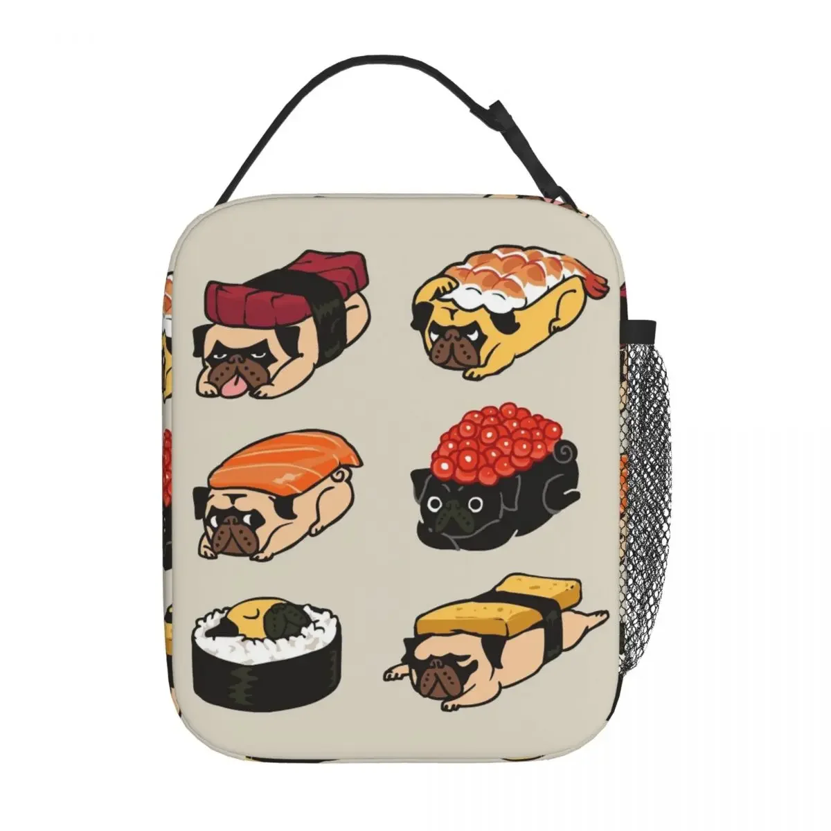 Fun Sushi Pug Peg Dog Thermal Insulated Lunch Bags School Portable Bag for Lunch Cooler Thermal Food Box