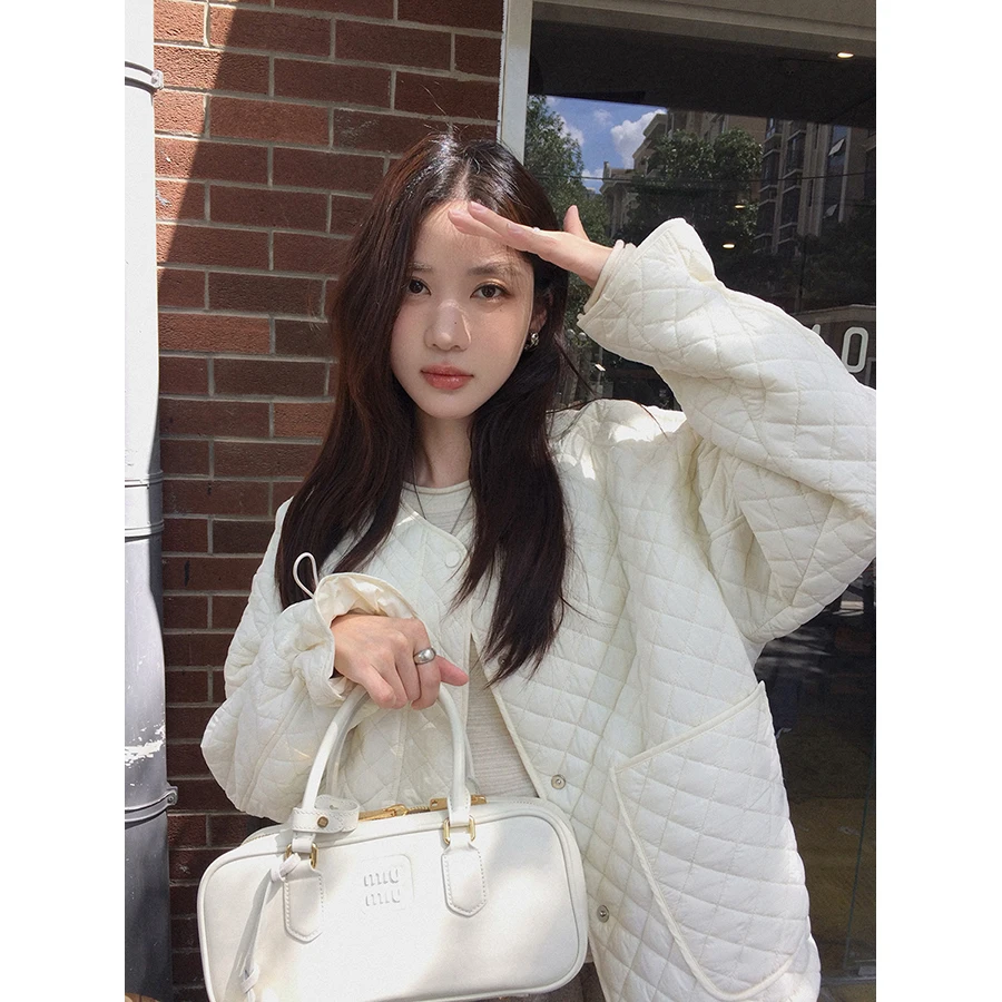 

Parkas Women O-neck Pockets Single Breasted Korean Style Autumn Winter Casual Warm Solid Fashion Sweet Girls Minimalist Chic