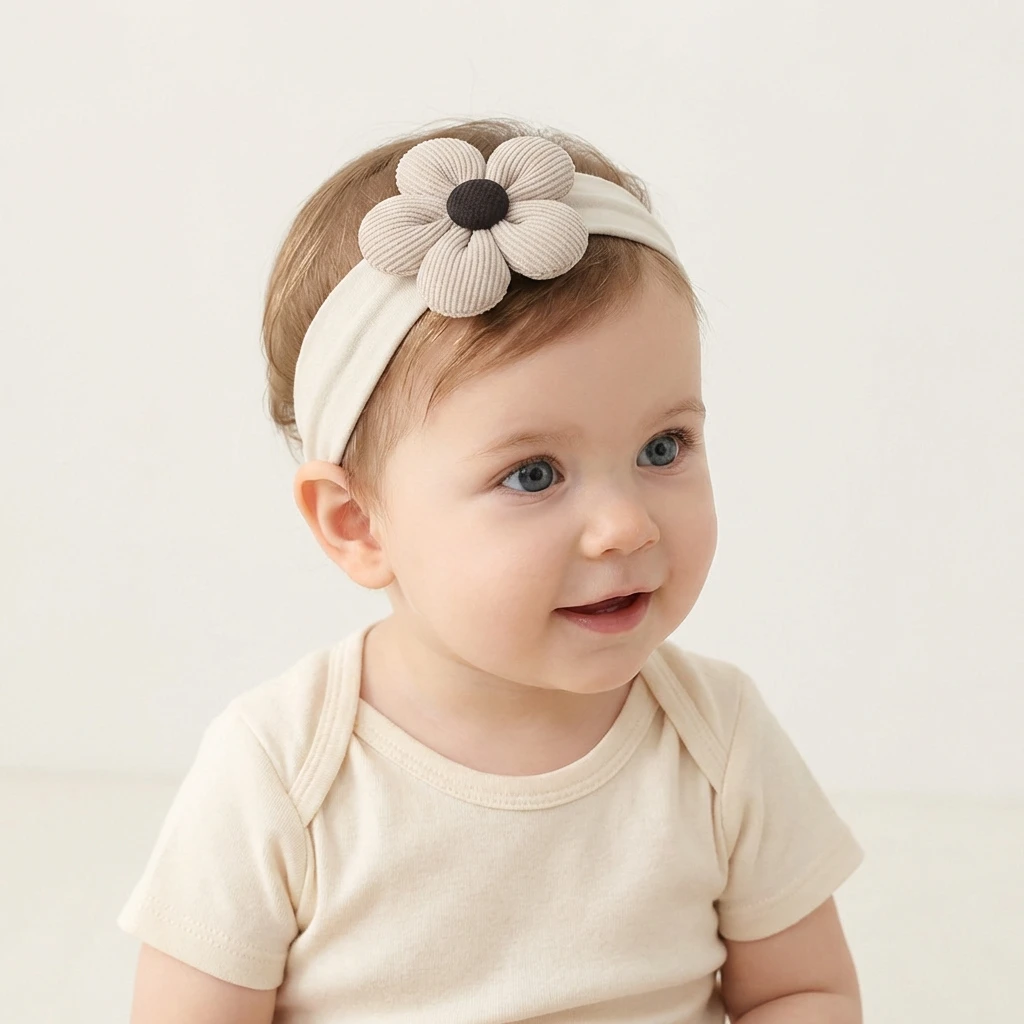 New Solid Color Nylon Stretch Headband for Babies, Cute Floral Hair Accessory for Children