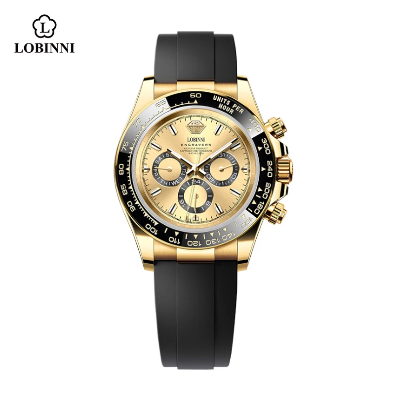 LOBINNI Design New Men's Rubber Strap Mechanical Watch JHB16 Movement 40mm Automatic Wristwatch Man