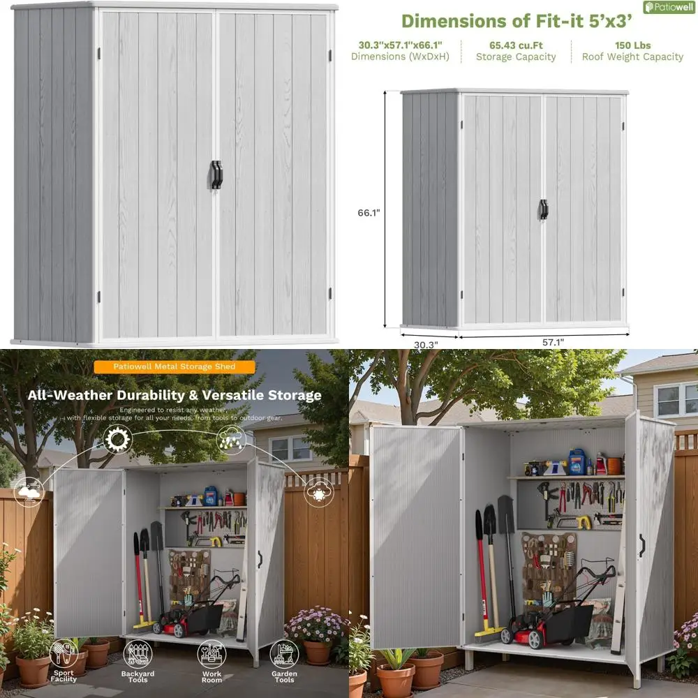 

Наружный сарай для хранения вещей 5x3 футов — пластиковый садовый органайзер с запираемыми дверцами и прочной крышей для мебели для патио, устойчивый к атмосферным воздействиям