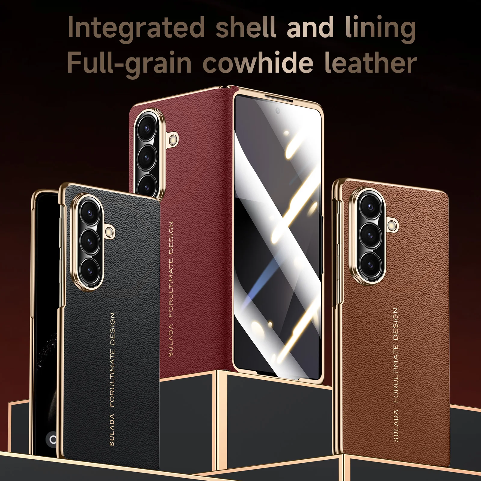 

Luxury Genuine Leather Case for Samsung Z Fold7 Case Surada Integrated Shell and Film Built-in Magnetic Cowhide Case for Z Fold7