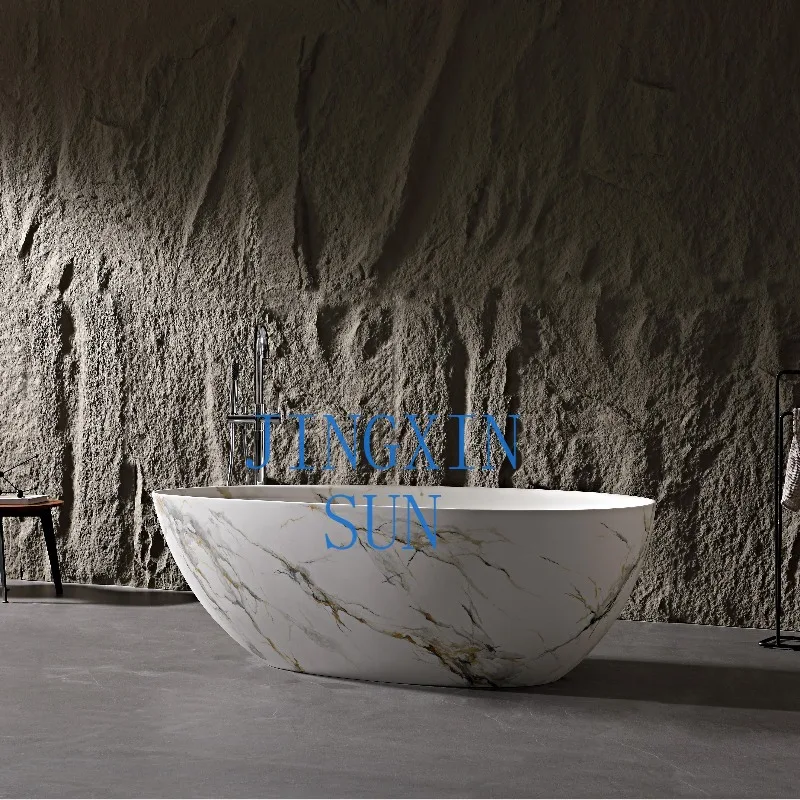 Luxury oval freestanding bathtub solid marble surface artificial composite stone bathtub high-end Jacuzzi experience
