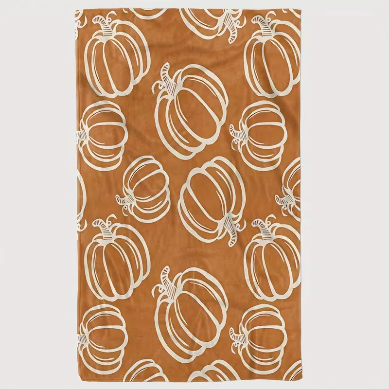 Watercolor Pumpkin Wildflower Blanket Warm Autumn Floral Print Soft Blanket For Bed Sofa All Season Home Decor Blanket