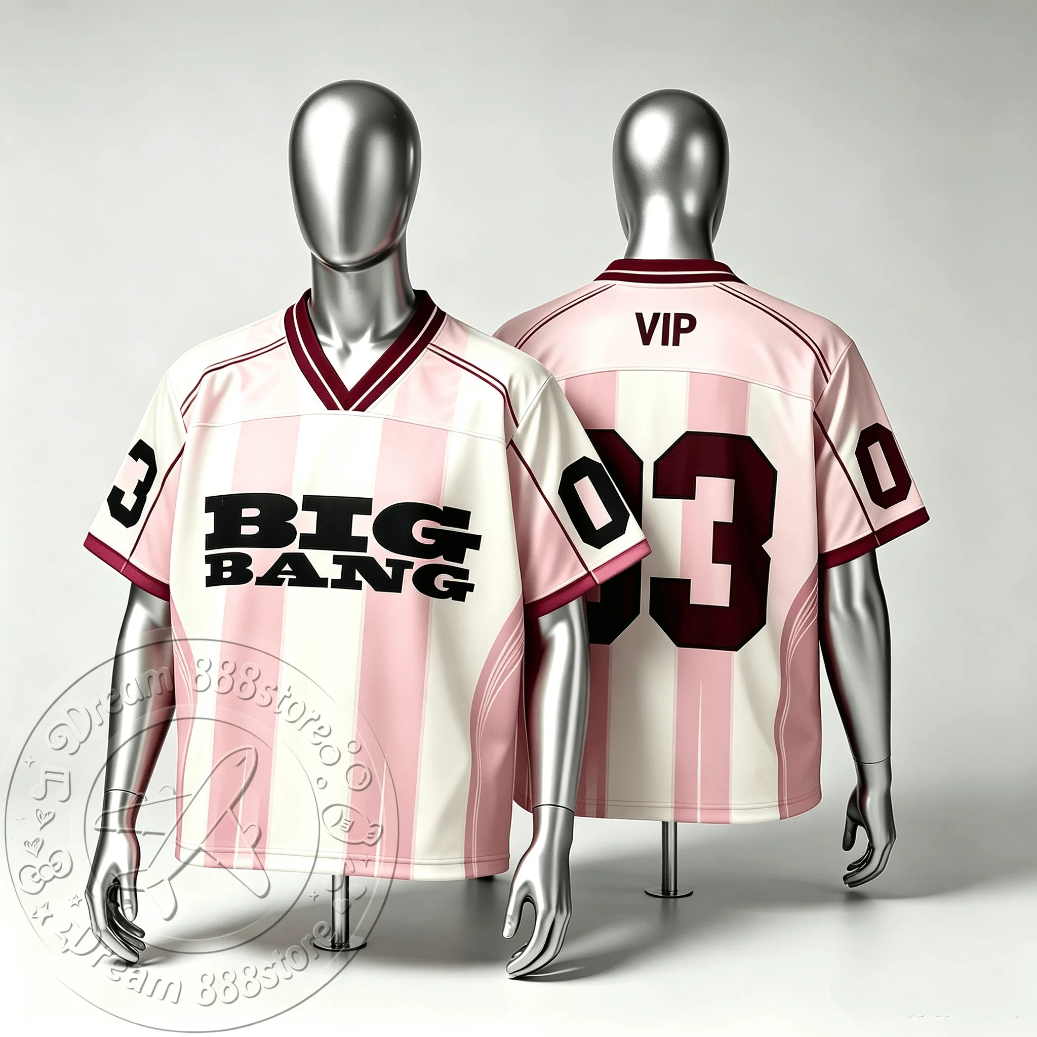 BIGBANG 20Th Anniversary Concert Jersey Pink White Striped Crown Graphic Men Women Loose Casual Kpop Concert Short Sleeve tops
