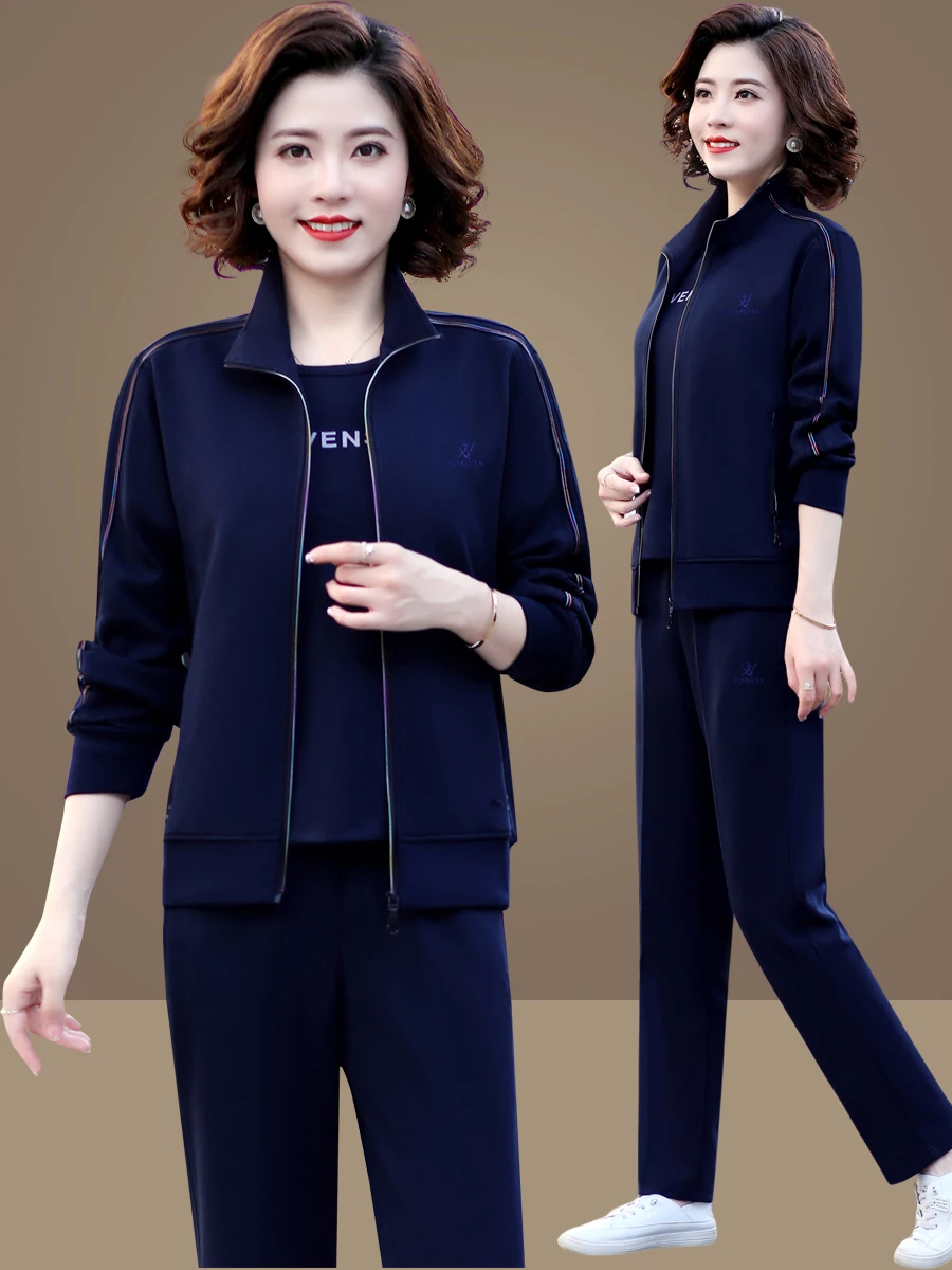 

Casual Sportswear Set for Middle-Aged Women Spring Autumn Mom's Outfit 40 50 Years Old Stylish plus Size Three-Piece Suit