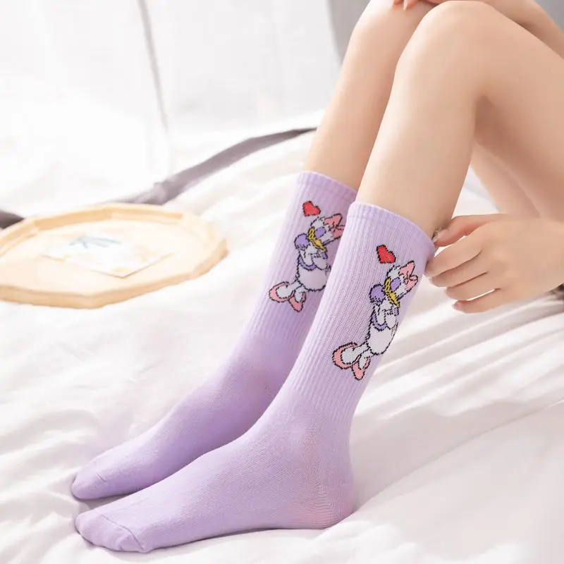 Disney Anime Sport Socks Cute Mickey Mouse Donald Duck Daisy Cartoon Cotton Mid-tube Socks Comfortable Kawaii Gifts for Girls