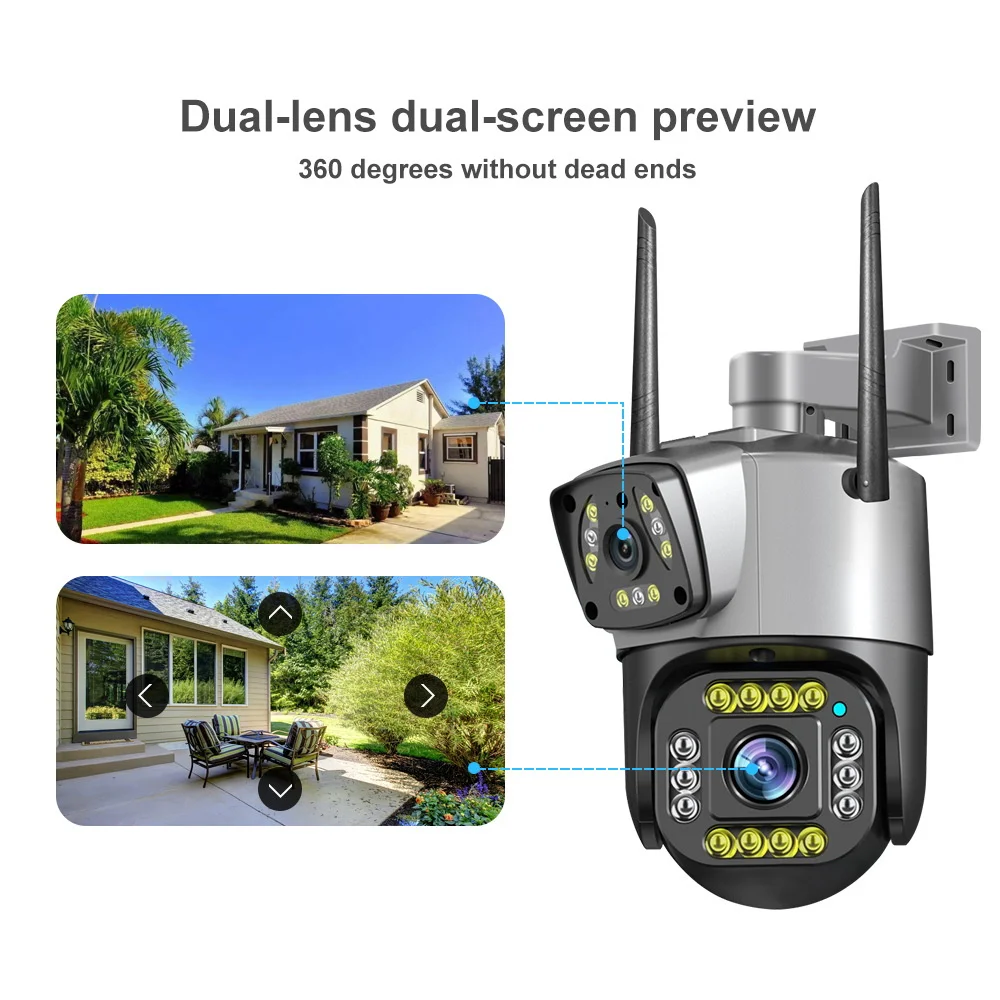 Outdoor AI intelligent WiFi Dual Lens 10x Zoom 6MP High-definition Color Night Vision Monitoring Camera IP66 Waterproof