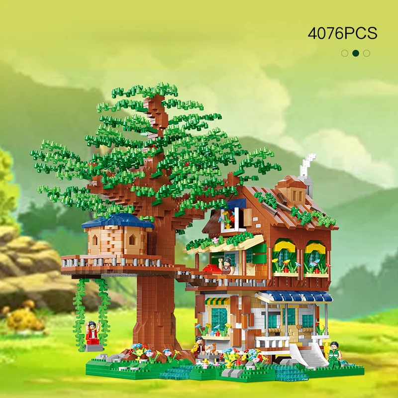 Creative Architecture Micro Diamond Block Elf Tree House Building Brick Toy Figures Assemble Model Nanobricks For Kids Gifts