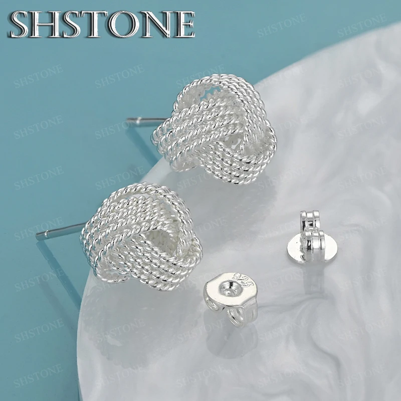 925 Sterling Silver 9mm Two Hoop Braided Stud Earrings Fashion Jewelry For Women Bridal Wedding Engagement Birthday Party Gift