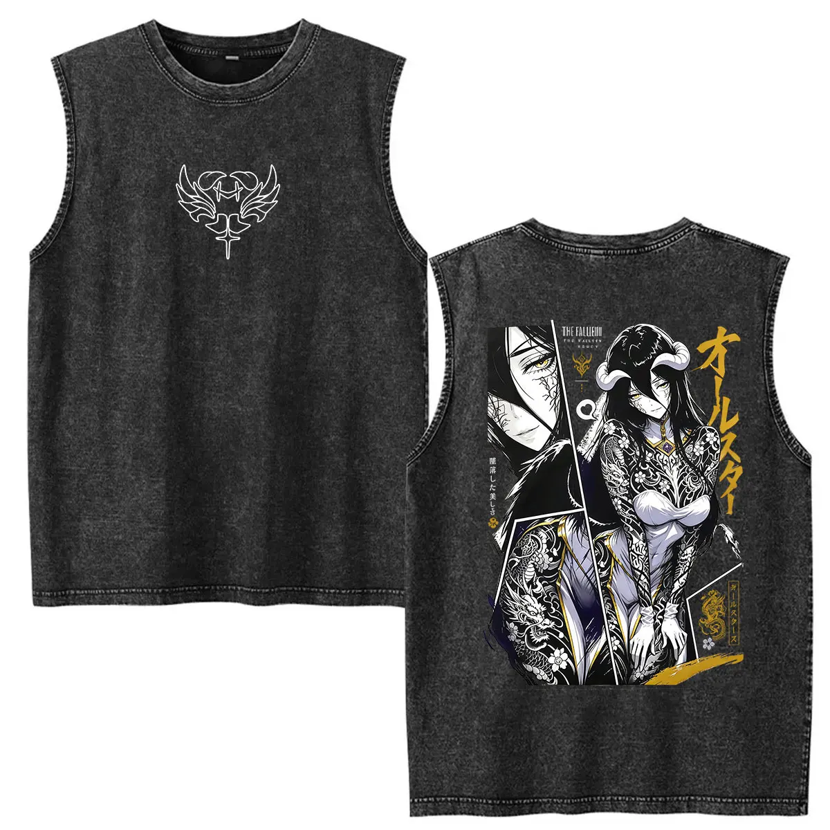 Japanese Anime Albedo Overlord Vintage Washed Ves T Shirts Men Women Harajuku Fashion Gothic Oversized Cotton T-shirt Streetwear
