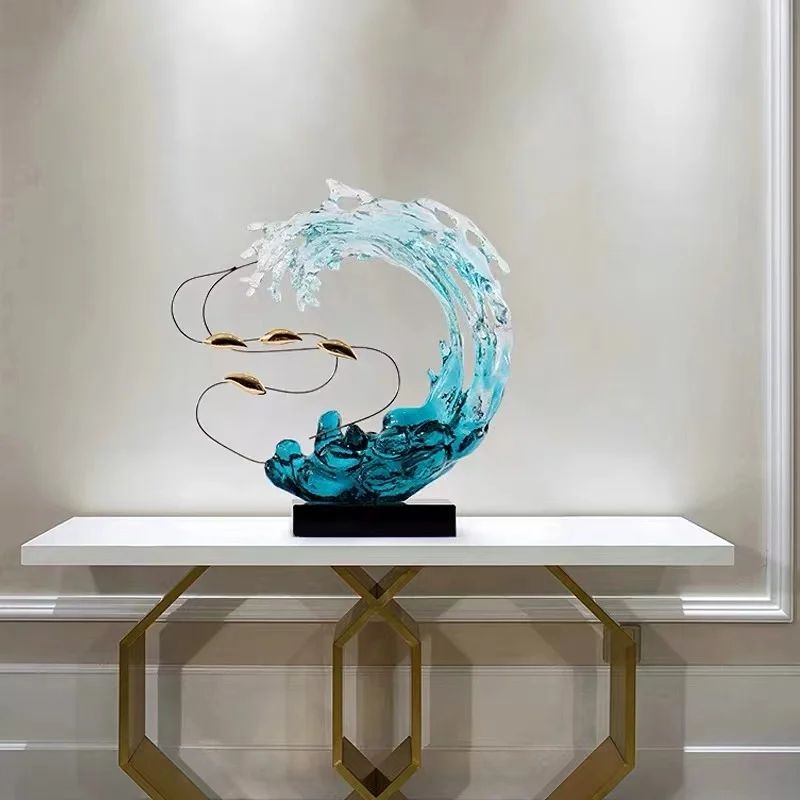 

Modern Simplicity Transparent Resin Wave Sculpture Living Room Foyer Model House New Chinese Art Ornaments Home Decoration