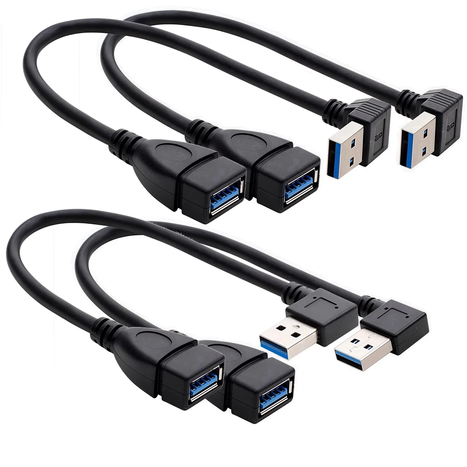 USB 3.0 extension cable, 1 pieces, 90 degree right angle adapter, male and female, bent 30 centimeters left and right