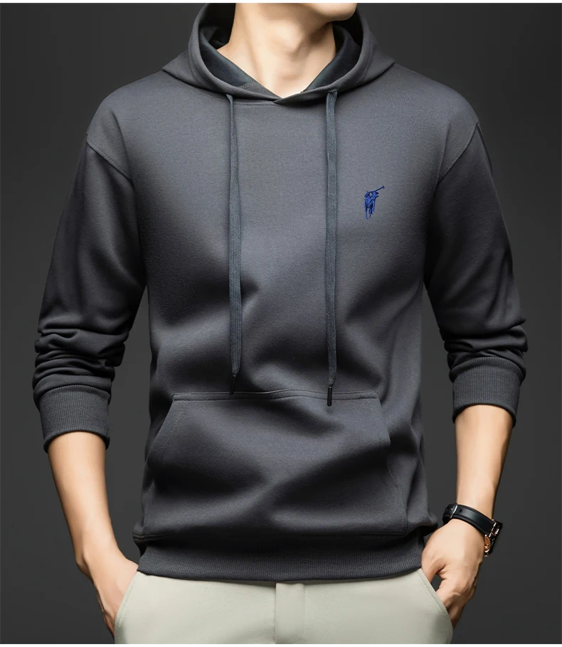 2025 New Embroidered Hoodie Solid Color Hoodie Spring and Autumn Falling Shoulder Long Sleeve Casual Coat for Men