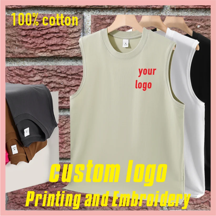 

Cotton outdoor sports vest sleeveless T-shirt customized, embroidered and printed logo, casual fitness home clothes