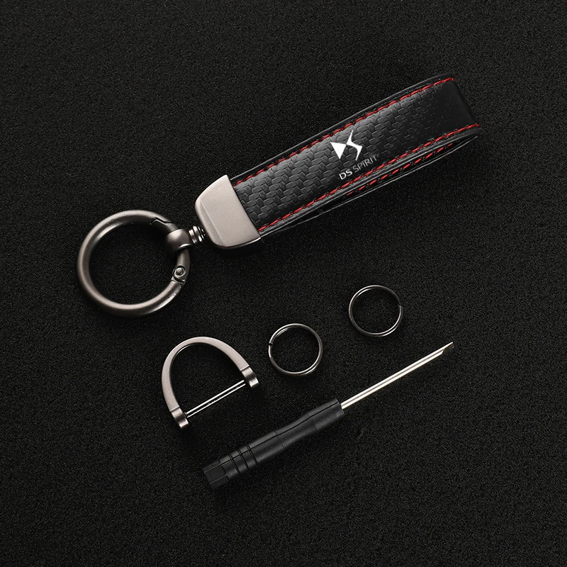 Leather Carbon Fiber Car Rings Keychain Zinc Alloy Keyrings For DS DS3 DS4 DS4S DS5 5LS DS6 DS7 SPIRIT car accessories