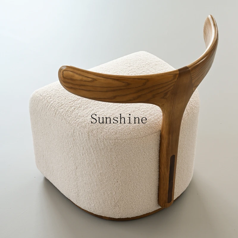 

Nordic white imitation lamb wool single sofa solid wood leisure chair