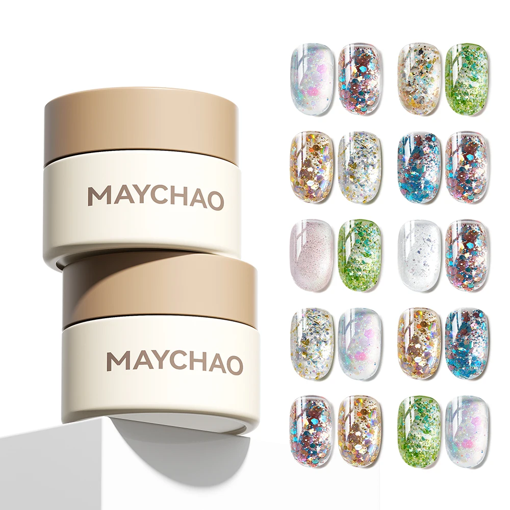 MAYCHAO 2PCS Gel Nail Polish Glitter Sequins RED Shinning Sparkling Colorful Semi Permanent Soak Off UV LED Nail Art Gel Varnish