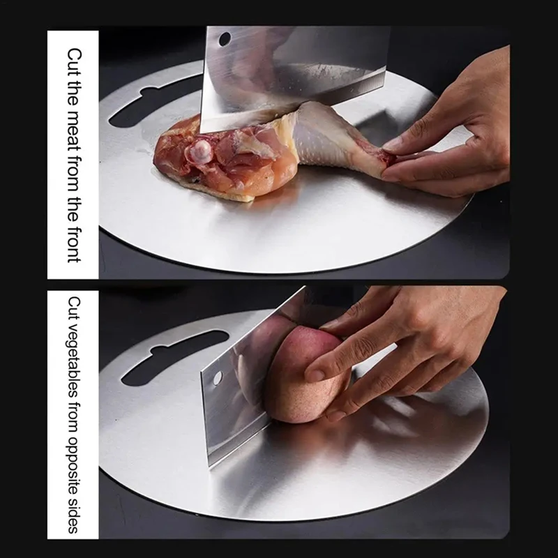 Steel Chopping Board For Kitchen Stainless Dough Rolling Board Double-Sided Round Steak Thawing Metal Board+Handle