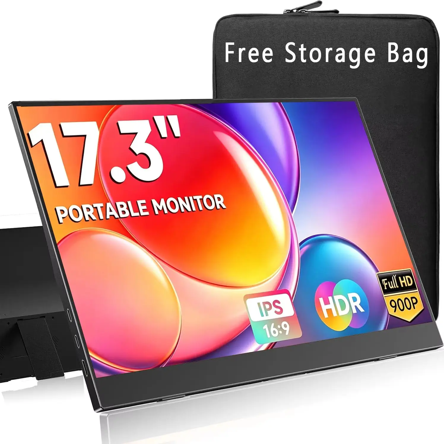 17.3 Inch Portable Monitor 1600*900P HD 72%sRGB 250Nits 1000:1 With Type-C Mini HDMI For Laptop Phone PS4/5 XBox TV PS PC Mac