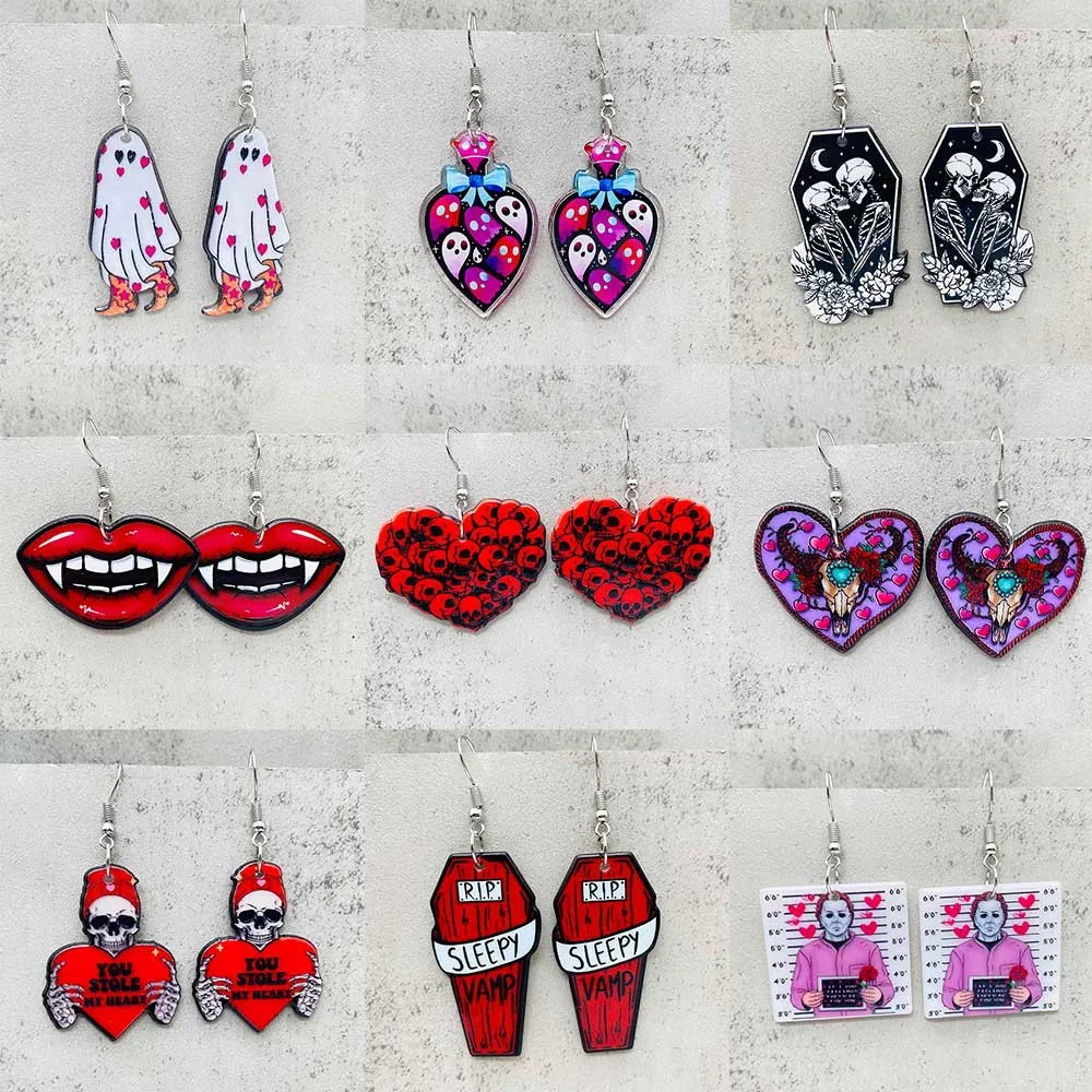 New Valentine\'s Day Jewelry Horror Love Ghost Cow Head Acrylic Earrings for Women Valentine\'s Day Gift