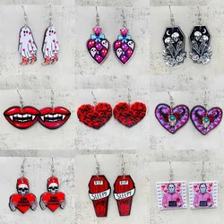 New Valentine's Day Jewelry Horror Love Ghost Cow Head Acrylic Earrings for Women Valentine's Day Gift
