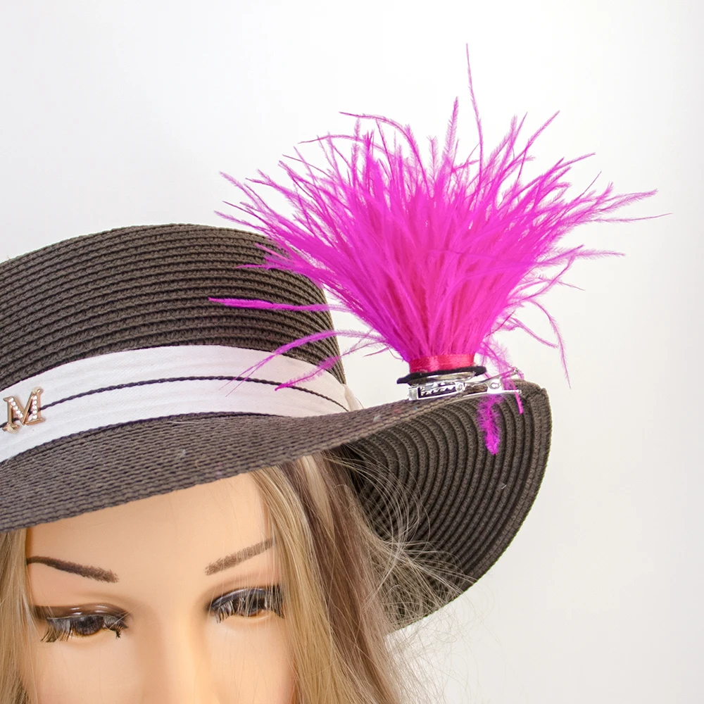 Vintage Natural Ostrich Feather Brooch Pin for Unisex Scarf Shawl Clip Lapel Pin Hat Bag Coat Dress Wedding Engagement Gift Best