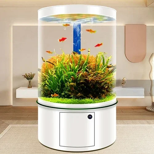 Cylindrical Glass Fish Tank Living Room Floor Fish Globe Bottom Filter Aquarium Full round Large