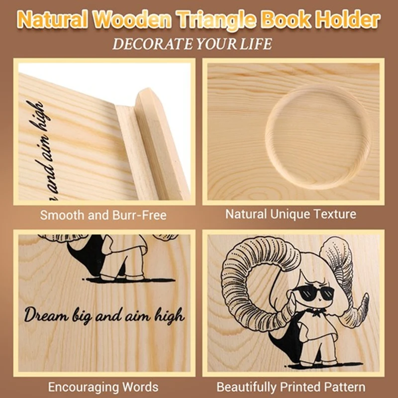 Wooden Reading Stand Removable Triangle Book Stand With Cup Holder Multifunctional Recipe Shelf For Desktop Cartoon Girl