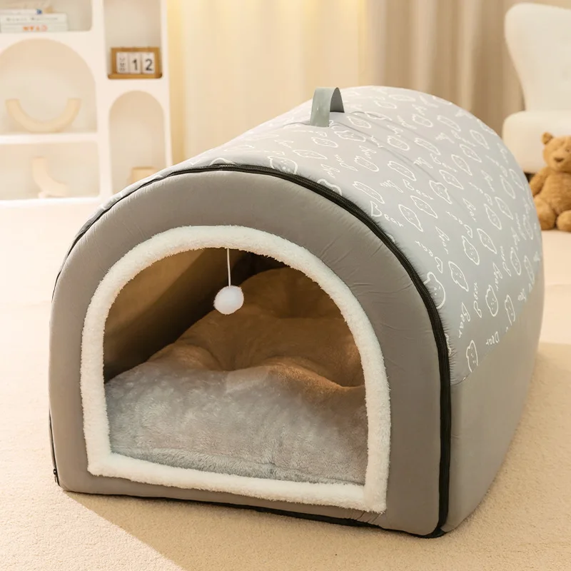 All Season Washable Detachable Pet House Cartoon Warm Dog Bed Cat Cave Hut Anti Slip Bottom Portable Puppy Sleeping Tent - view 4
