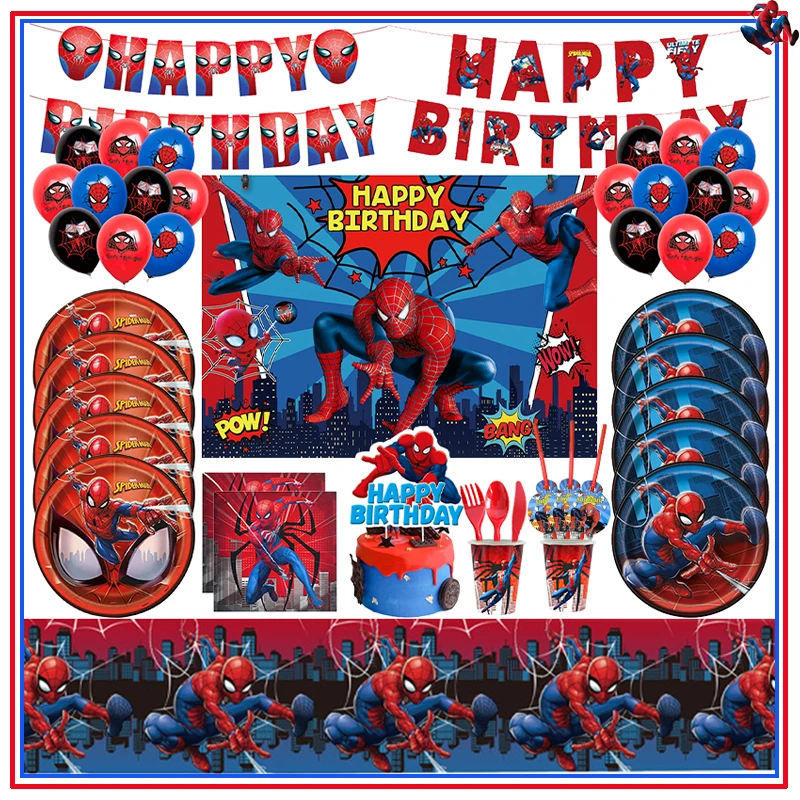 New Spiderman Birthday Party Decorations Red Spiderman Paper Cups Napkins Plates Gift Bag Balloons Supplies Baby Shower for Kids