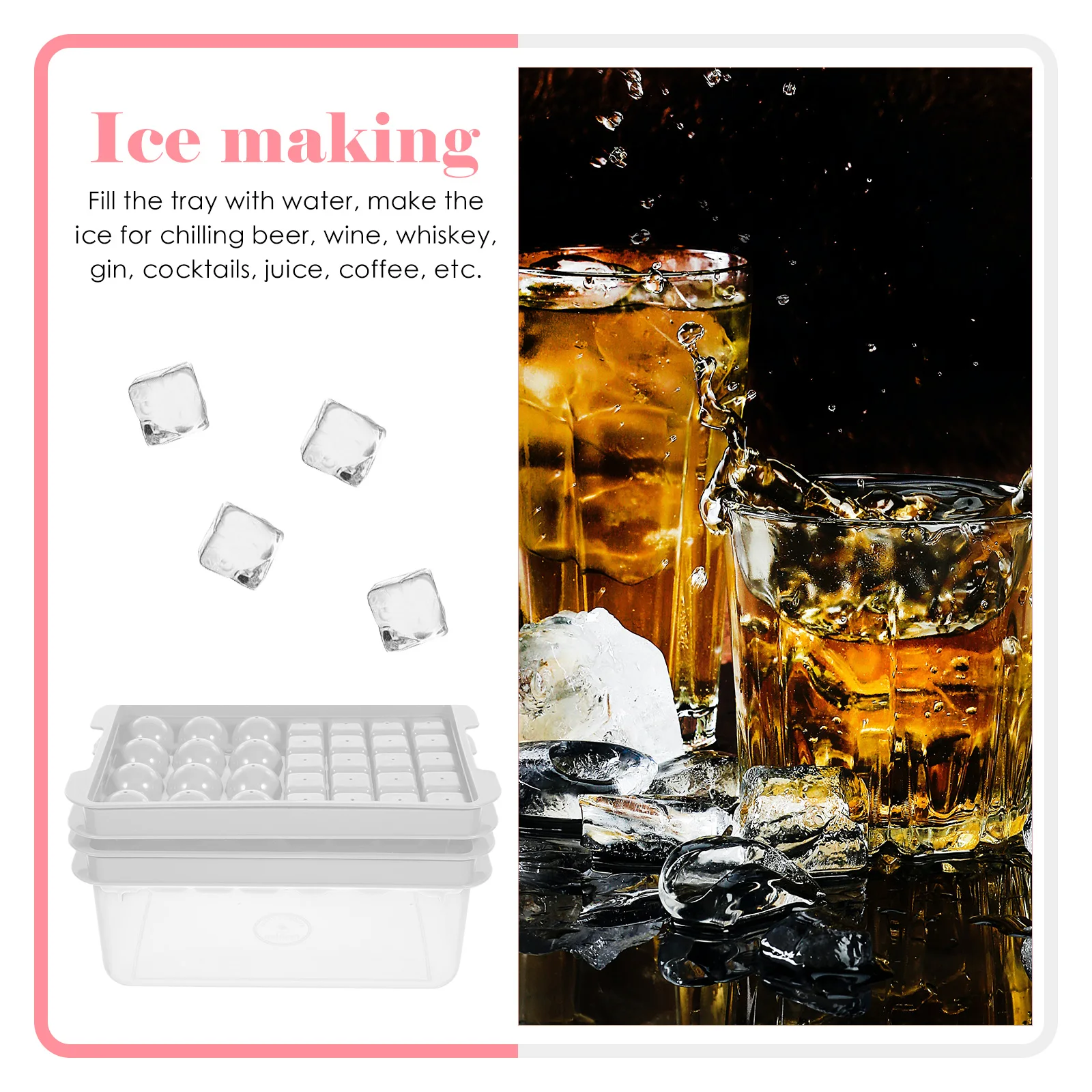 

Ice Tray Mold Stainless Cube Reusable Ice-making Scoop Molds Trays for Freezer Plastic Modeling