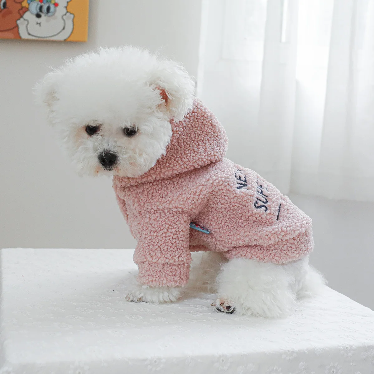 1PC Pet Clothing Autumn/Winter Thick Plush Pink Hat New York Starlight Coat Suitable for Small and Medium Dogs