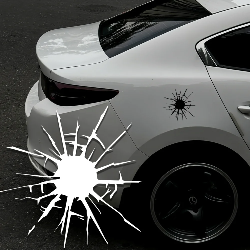 1pc 2D Bullet Hole Crack Vinyl Sticker Waterproof Decal for Car Window Trunk Motorcycle Fairing Universal Decor