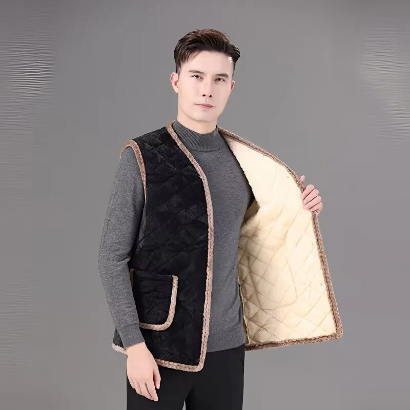 الرجال خمر الدفء سترة صوف 2025 جديد الخريف الشتاء أبي سميكة ودافئة القطن سترة الذكور الصوف صدرية أبلى معطف #1