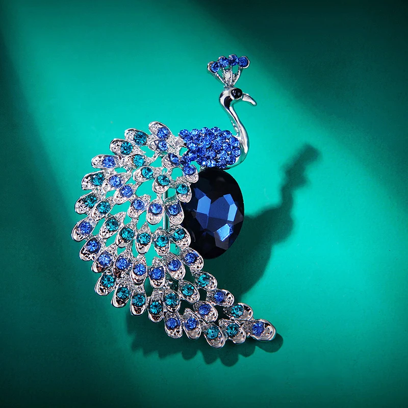 1PC Rhinestone Peacock Brooches Pins Jewelry Banquet Christmas Gifts Accessories