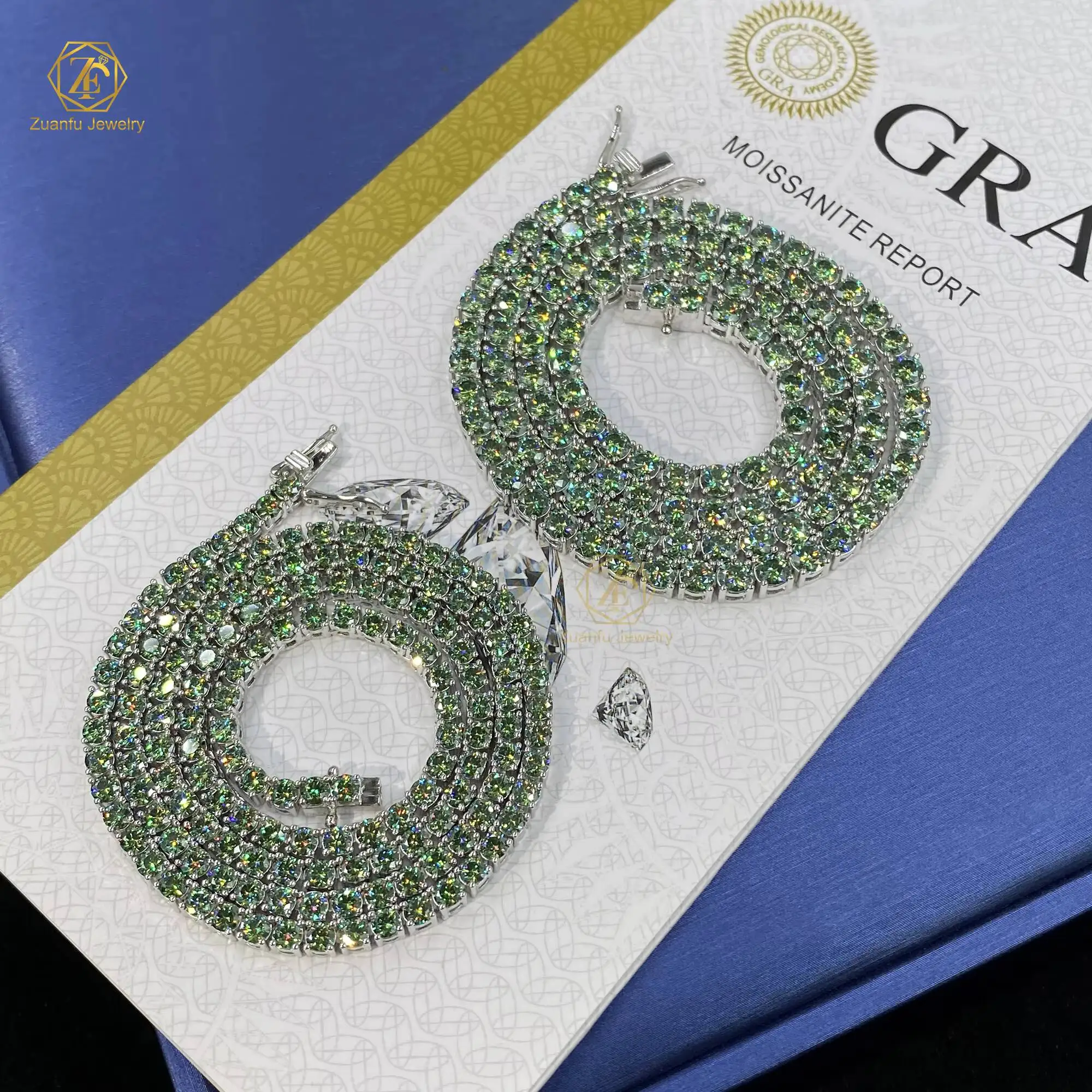 S925 necklace Moissanite New Trendy Blue Green Tennis Link Chain 3mm 4mm 5mm Vvs Moissanite Diamond 925 Silver Ice Out Tennis