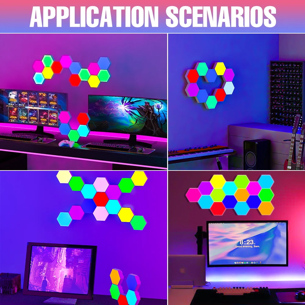 Colorful LED Hexagon Light DIY Sensitive Wall Lights For Home RGB Quantum Lamp Dimmable Atmosphere Night Light Remote Control