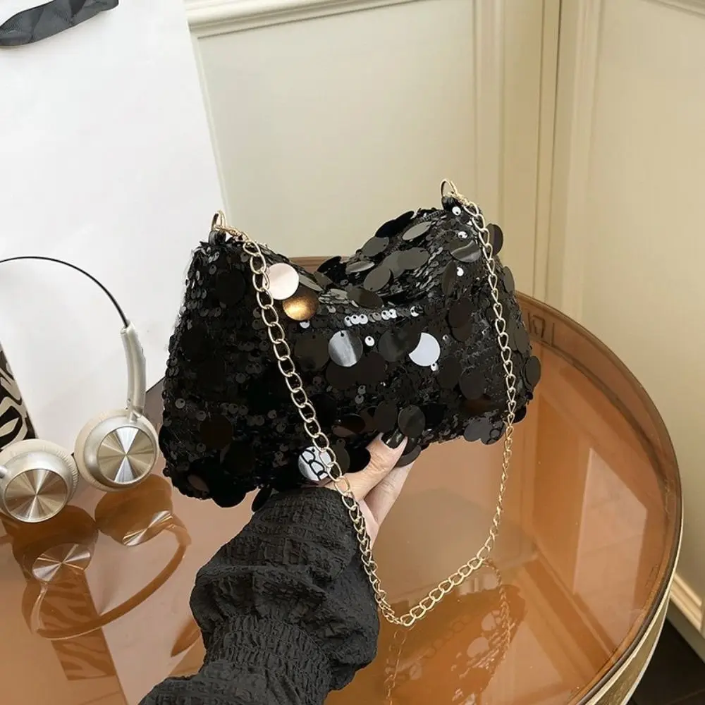 INS Elegant Sequin Shoulder Bag Large Capacity Blingbling Chain Tote Bag Glitter Korean Style Evening Party Bag Dinner Party