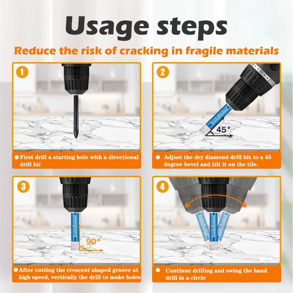7PCS Drill Bits Set for Ceramic, Glass, Porcelain, Marble, Enhanced Durability and Efficient Drilling