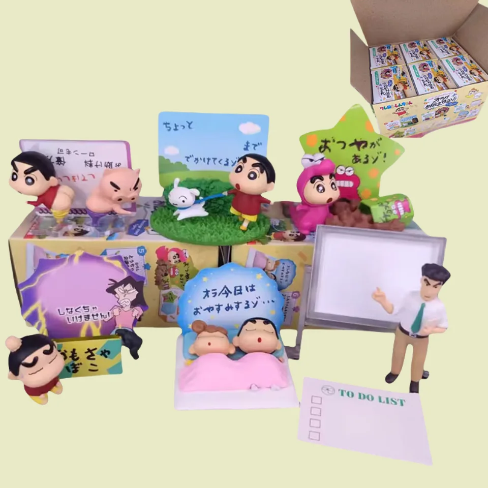 

6pcs/Set Crayon Shin-Chan Anime Q Version Action Figure Pvc Miniature Scene Model Statue Rement Twisted Egg Toys Doll Gift Boxed