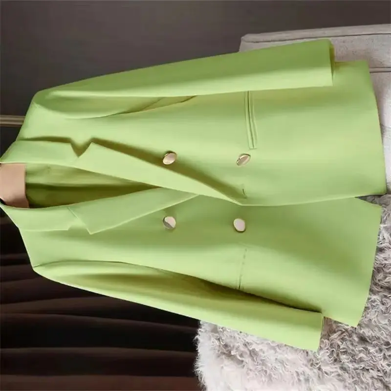 

Women Casual Blazer Double Breasted Suit Jacket Korean Pure Color Loose Fashion Suit Jacket Simple Office Ladies Blazers Tops