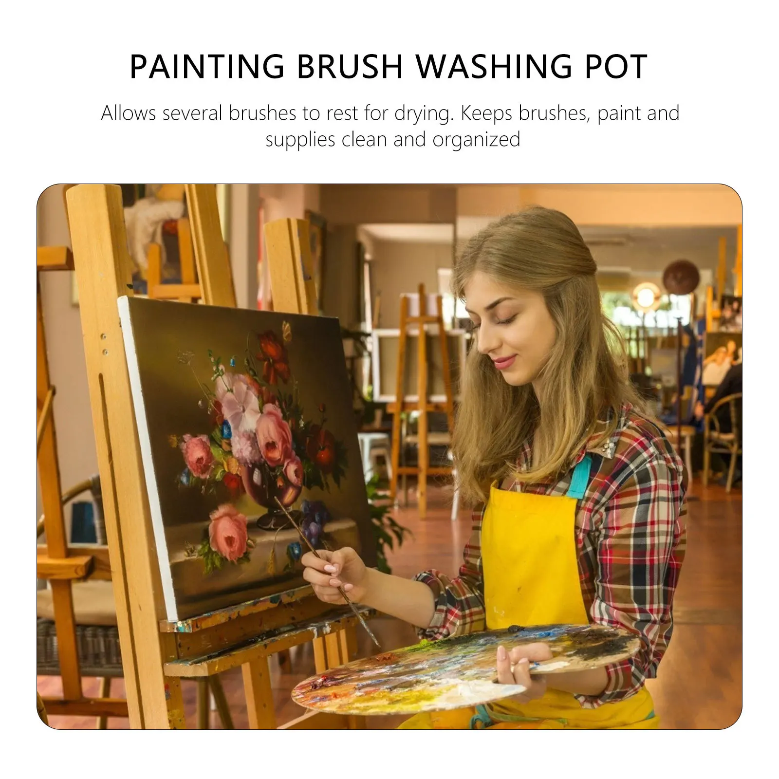 

Double Spout Paint Can Brush Washing Pot With Lid Portable Painting Supplies Container For Watercolor Art Classes Home