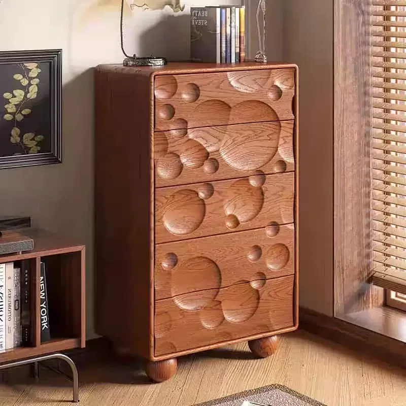 Grey solid wood cabinets wardrobe bedroom storage sofa side French drawers