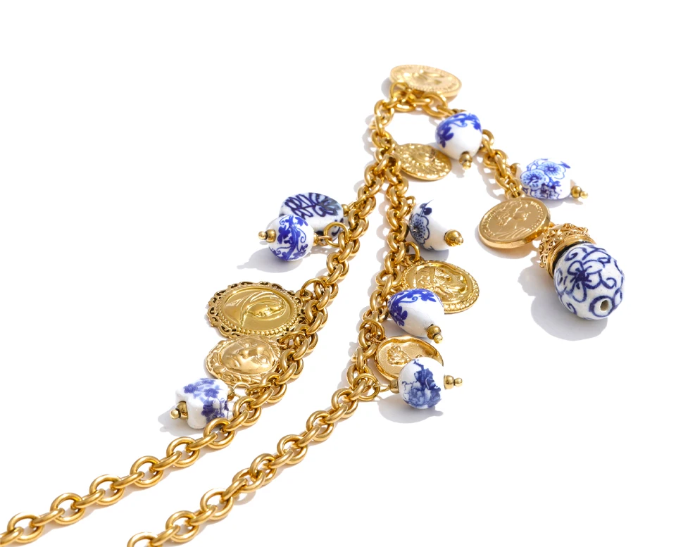 Yhpup Sommer-Halskette aus Edelstahl mit Keramik-Herz-Blumen-Anhänger, hochwertige Y-Kette, trendiger moderner Schmuck – Detail 2
