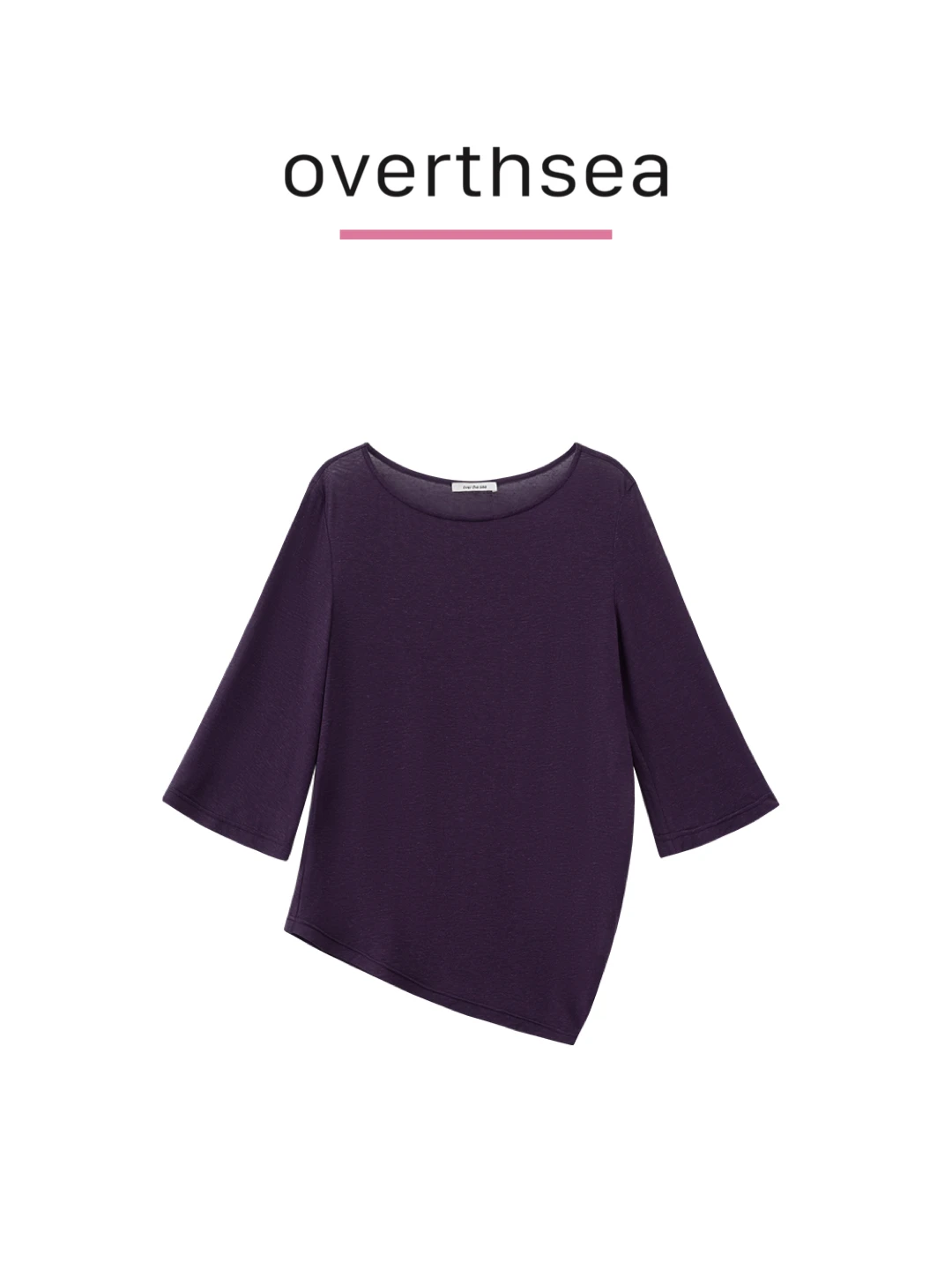 

Женская модная футболка свободного кроя с одним рукавом-колокол из льна и лиоцелла, цвета мерило, с рукавом 7/8, весенняя коллекция